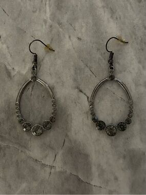 Silver-Tone Crystal Hoop Drop Earrings - Gray